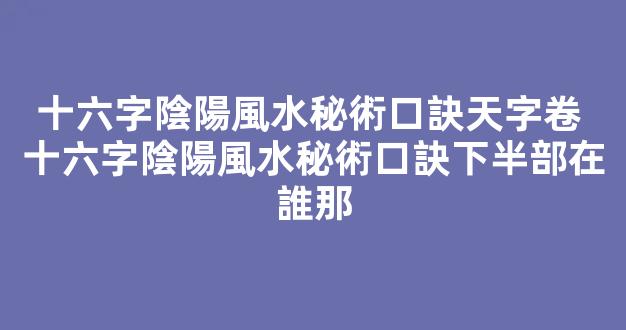 十六字陰陽風水秘術口訣天字卷 十六字陰陽風水秘術口訣下半部在誰那